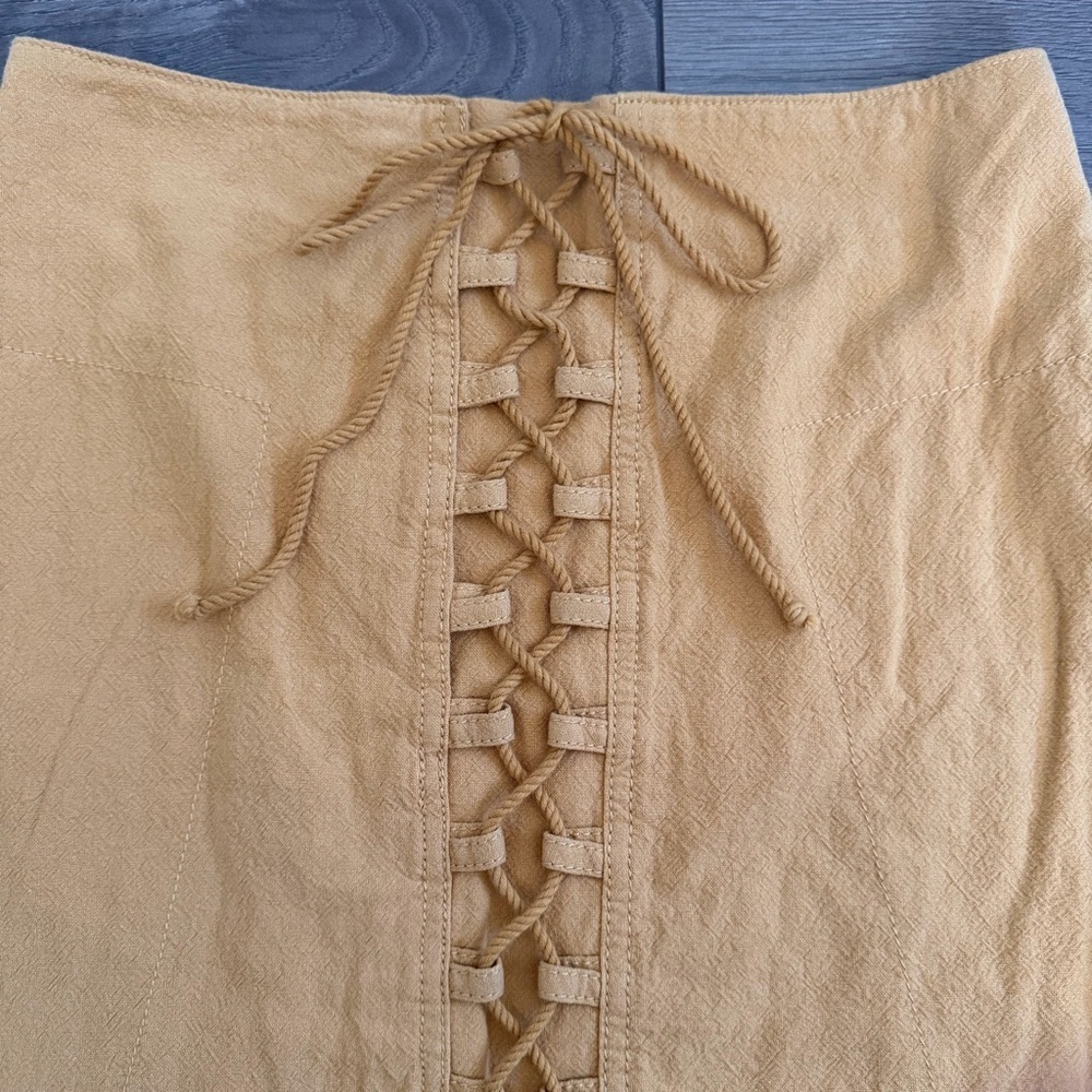Free People Mustard Lace-Up Mini Skirt Size XS - Picture 5 of 10